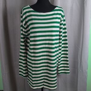 Green and White Striped Tunic Top with Long Sleeves. NWT. XL